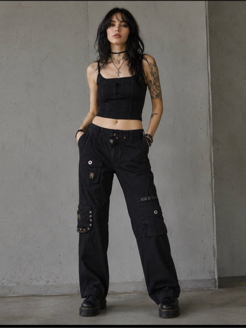 Born in the Street Y2K Cargo Pants with Embroidery